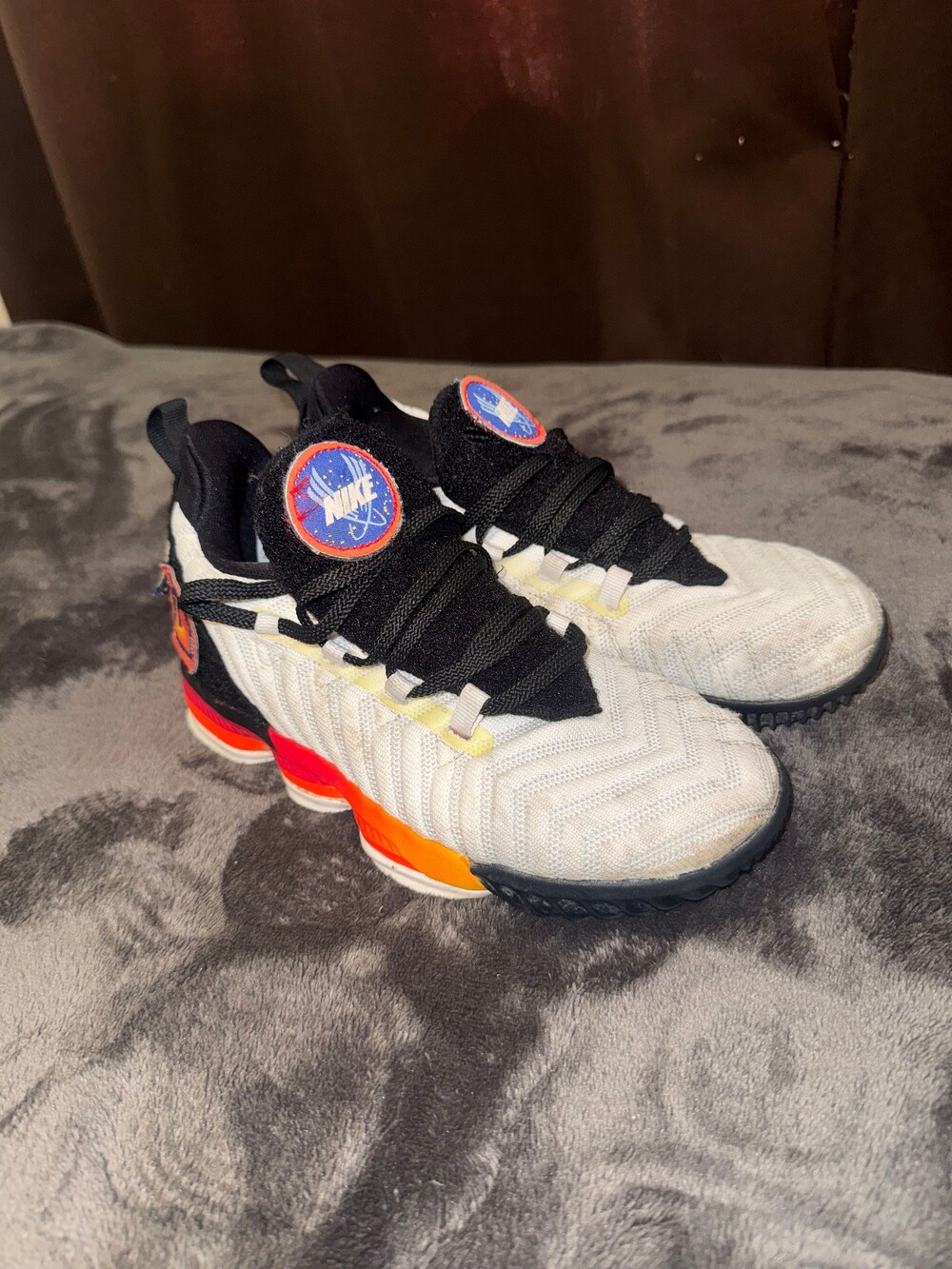 Nike LeBron James Running Shoes Size 3Y White Knit with Black Tongue and Laces